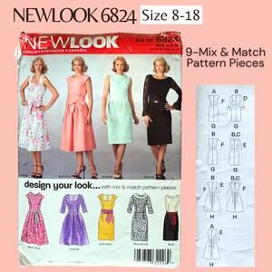 UC FF NEWLOOK 6824 Sewing Pattern 9 Pattern Pieces Mix & Match Retro Dress 8-18